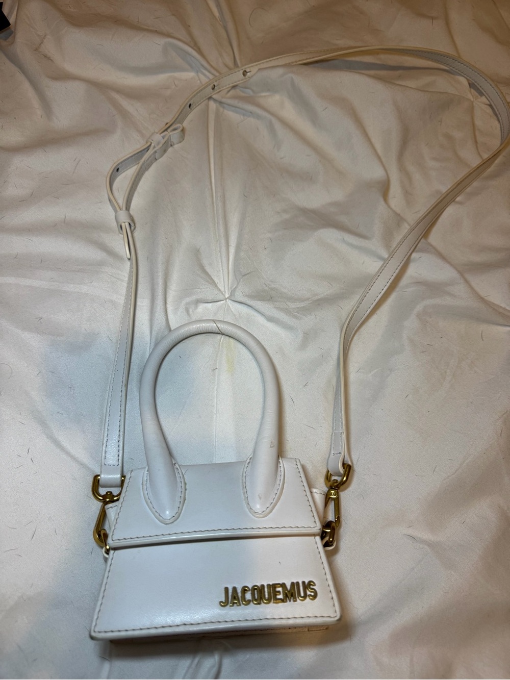 Jacquemus White Mini Le Chiquito Crossbody with Gold Hardware